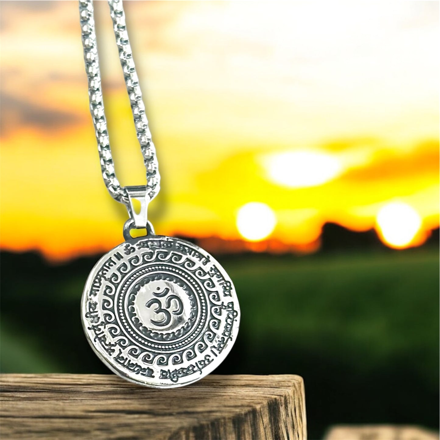 Sacred Om Symbol Pendant Necklace – Antique Silver Finish Spiritual Amulet for Men & Women