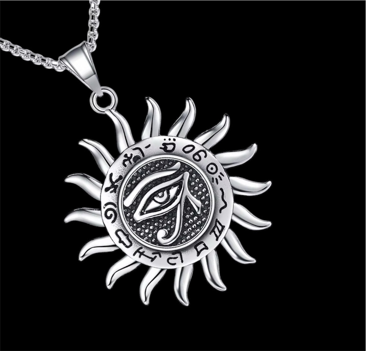 Eye of Horus Sun Pendant Necklace – Stainless Steel Egyptian Amulet Jewelry