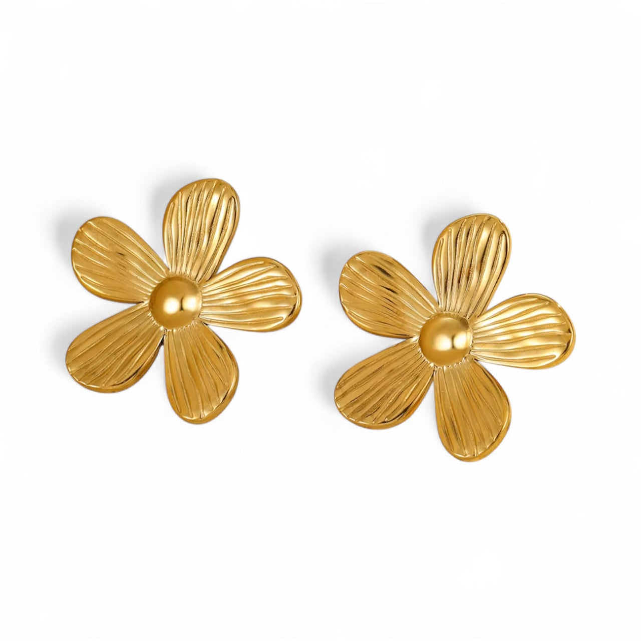 Anti Tarnish Stainless Steel Elegant Gold Floral Stud Earrings for Women | Bold Statement Flower Jewelry