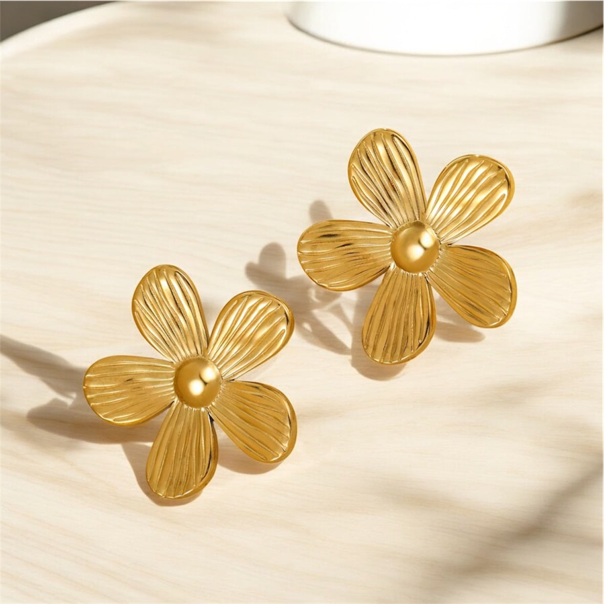 Anti Tarnish Stainless Steel Elegant Gold Floral Stud Earrings for Women | Bold Statement Flower Jewelry