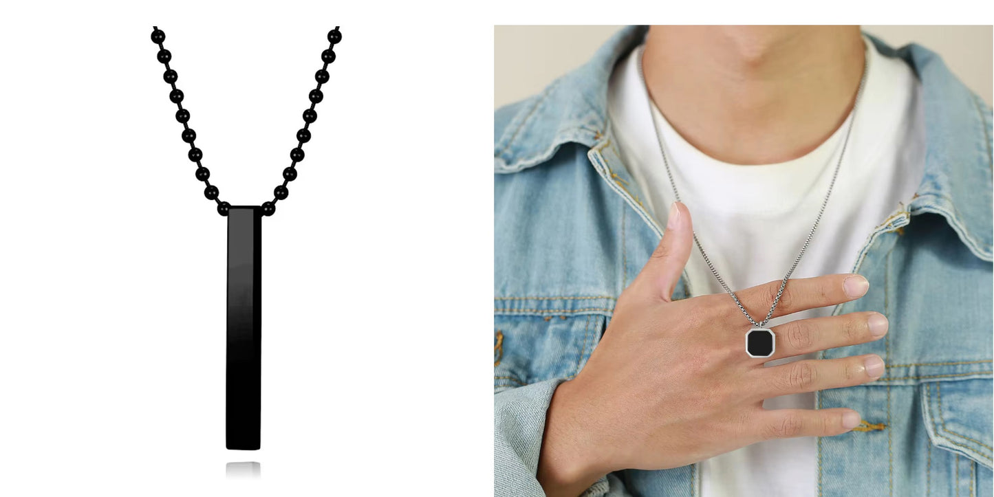 Combo of Black Bar Ball Chain and Glass Cut Round Necklace Pendant Box Chain