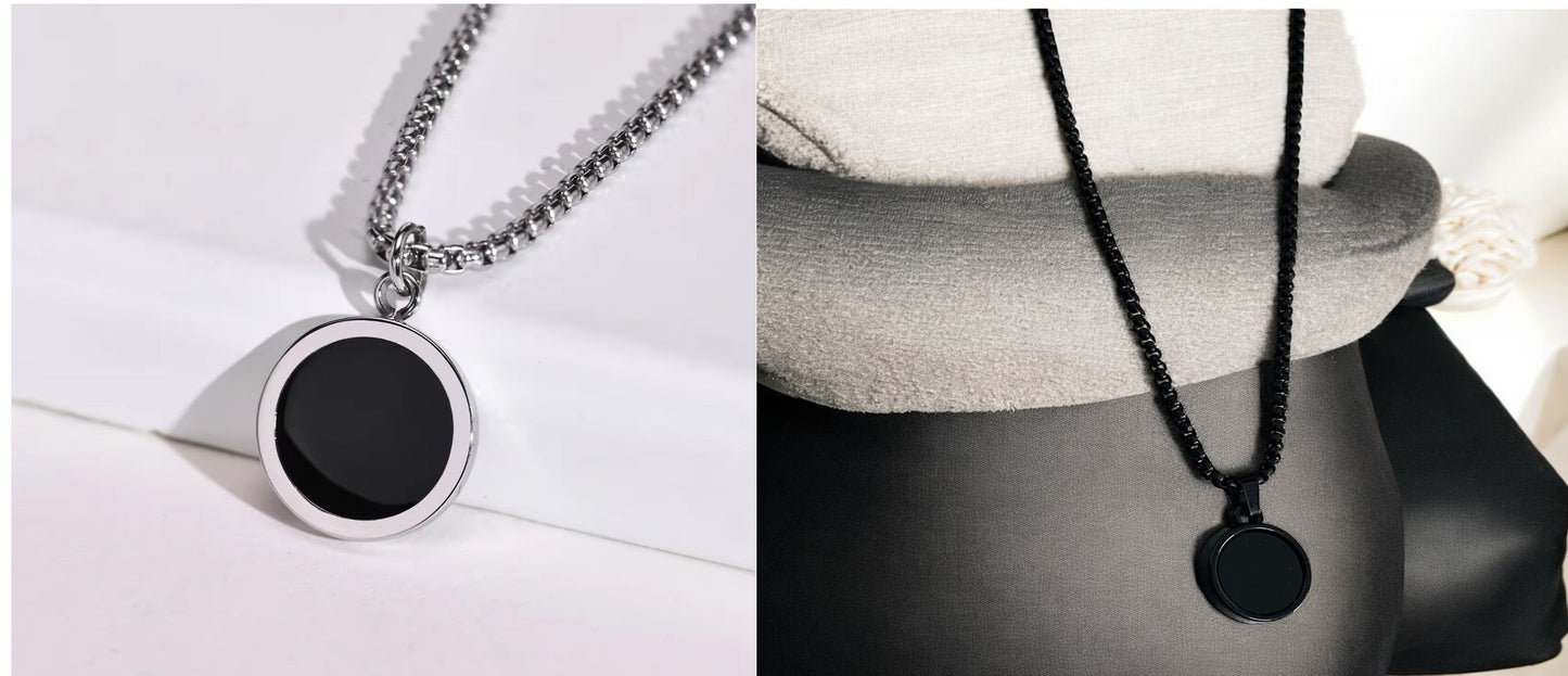 Round Black Glass Cut Necklace Pendent Chain