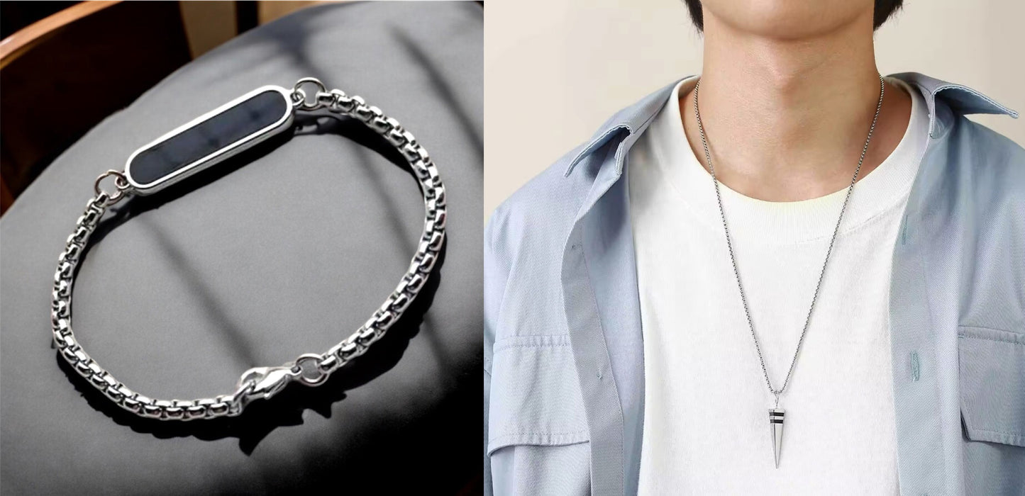 Combo of Chain Hand Bracelet and Down Arrow Necklace Pendant Box Chain