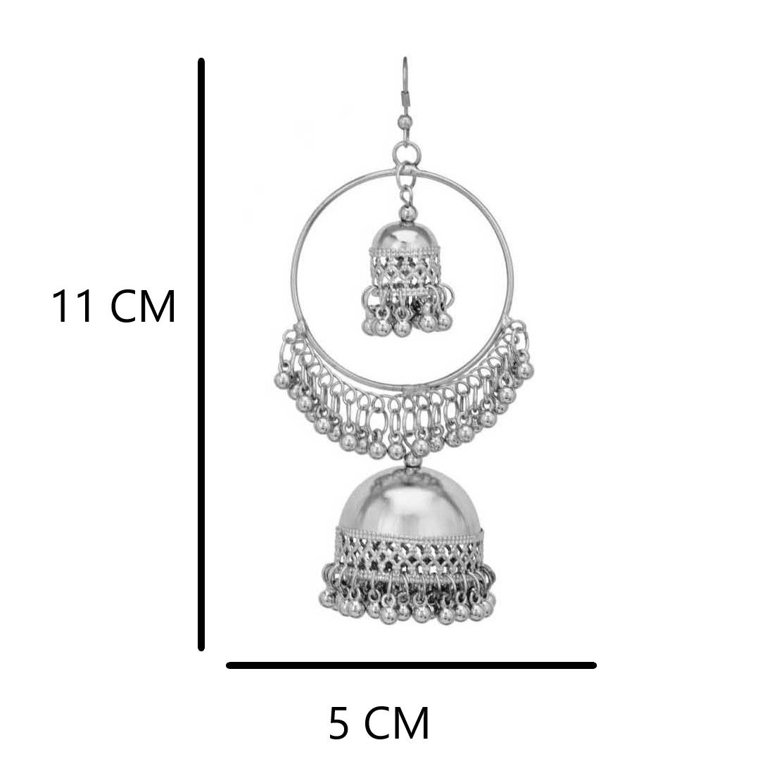 Oxidised Silver Multiple Jhumki Style Fish Hook Earrings