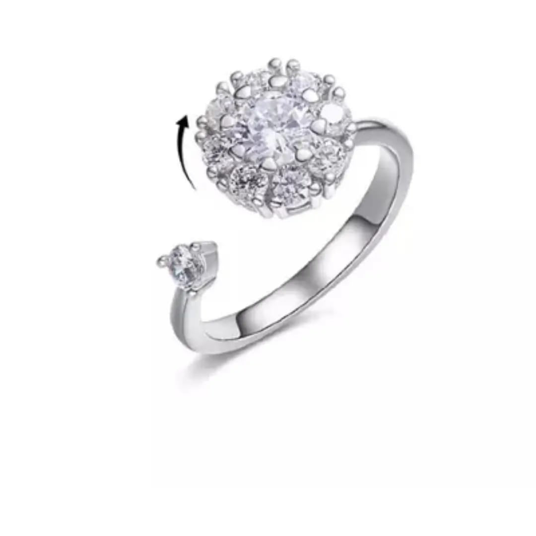 Premium CZ Stones Studded Adjustable Size Anti Anxiety Spinny Hand Finger Ring For Women and Girls
