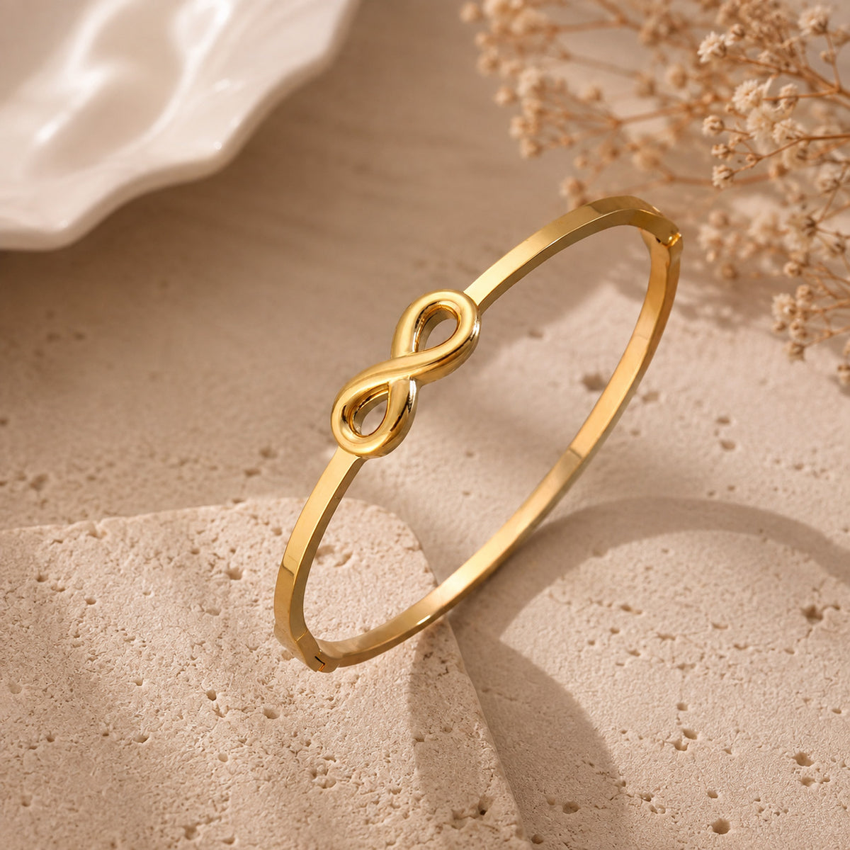 Eternal Infinity Gold Plated Bangle – Minimalist Hinged Cuff Bracelet