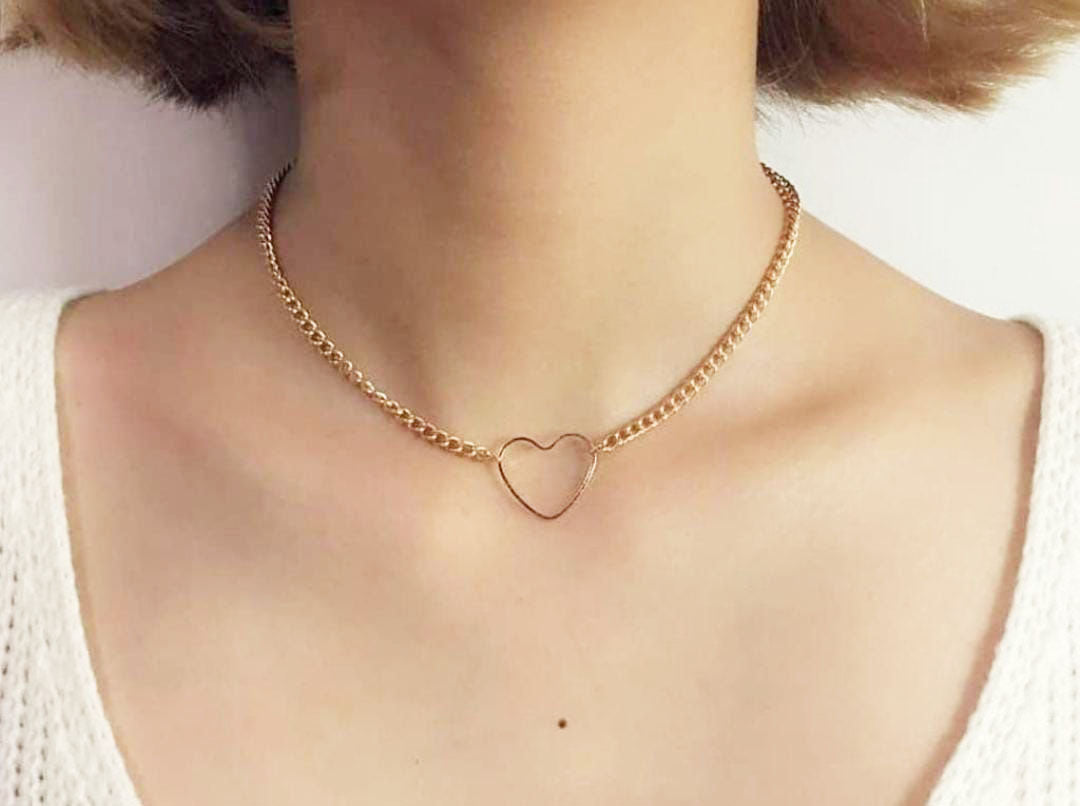 Minimalist Heart Chain Choker Necklace Chain