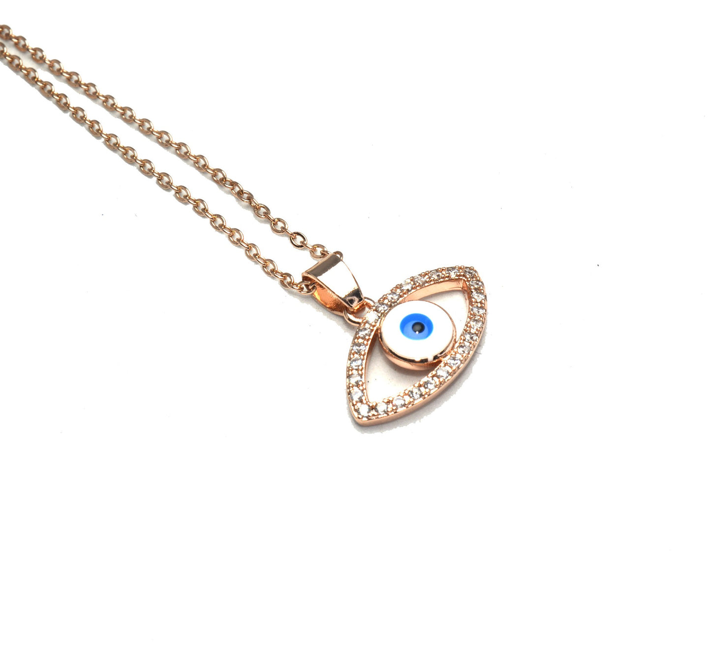 Blue and White Evil Eye Studded AD Necklace Chain Pendant