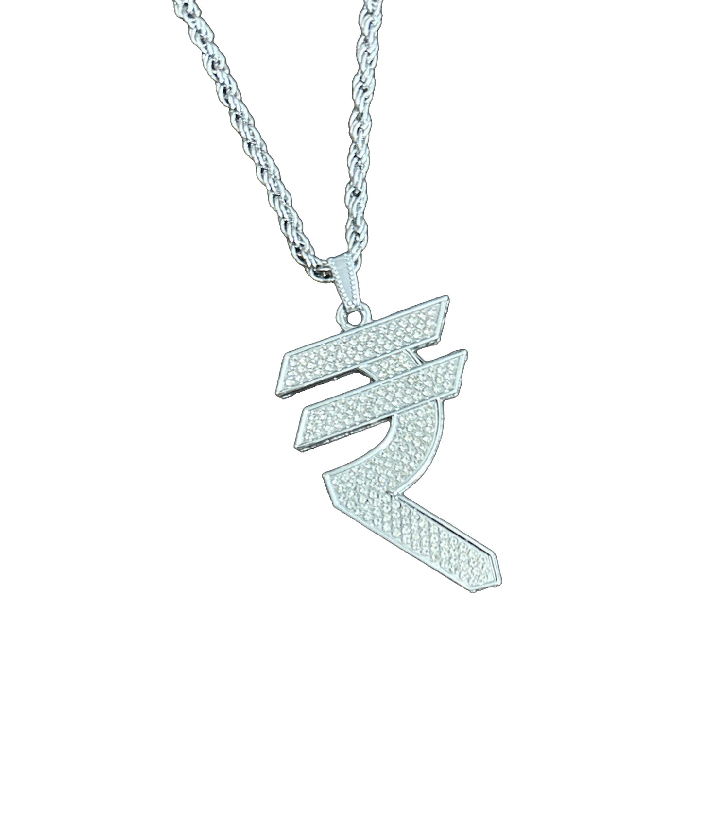 MC Stan Rapper Inspired Rupee Sign AD Stones Studded Short Necklace Chain for Boys and Men