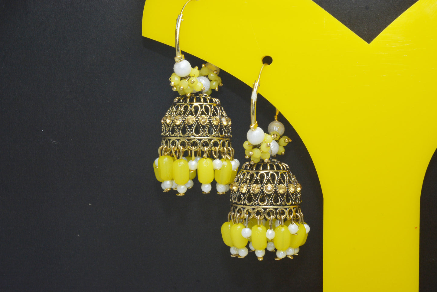 Premium Stones Studded Beads Hangings Hoop Jhumka Earrings