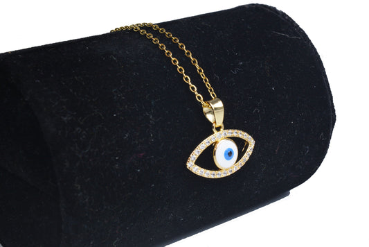 Blue and White Evil Eye Studded AD Necklace Chain Pendant