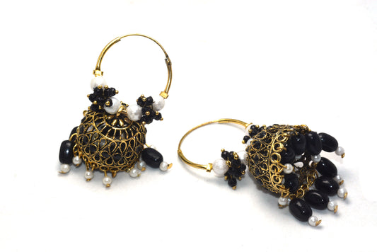 Premium Stones Studded Beads Hangings Hoop Jhumka Earrings
