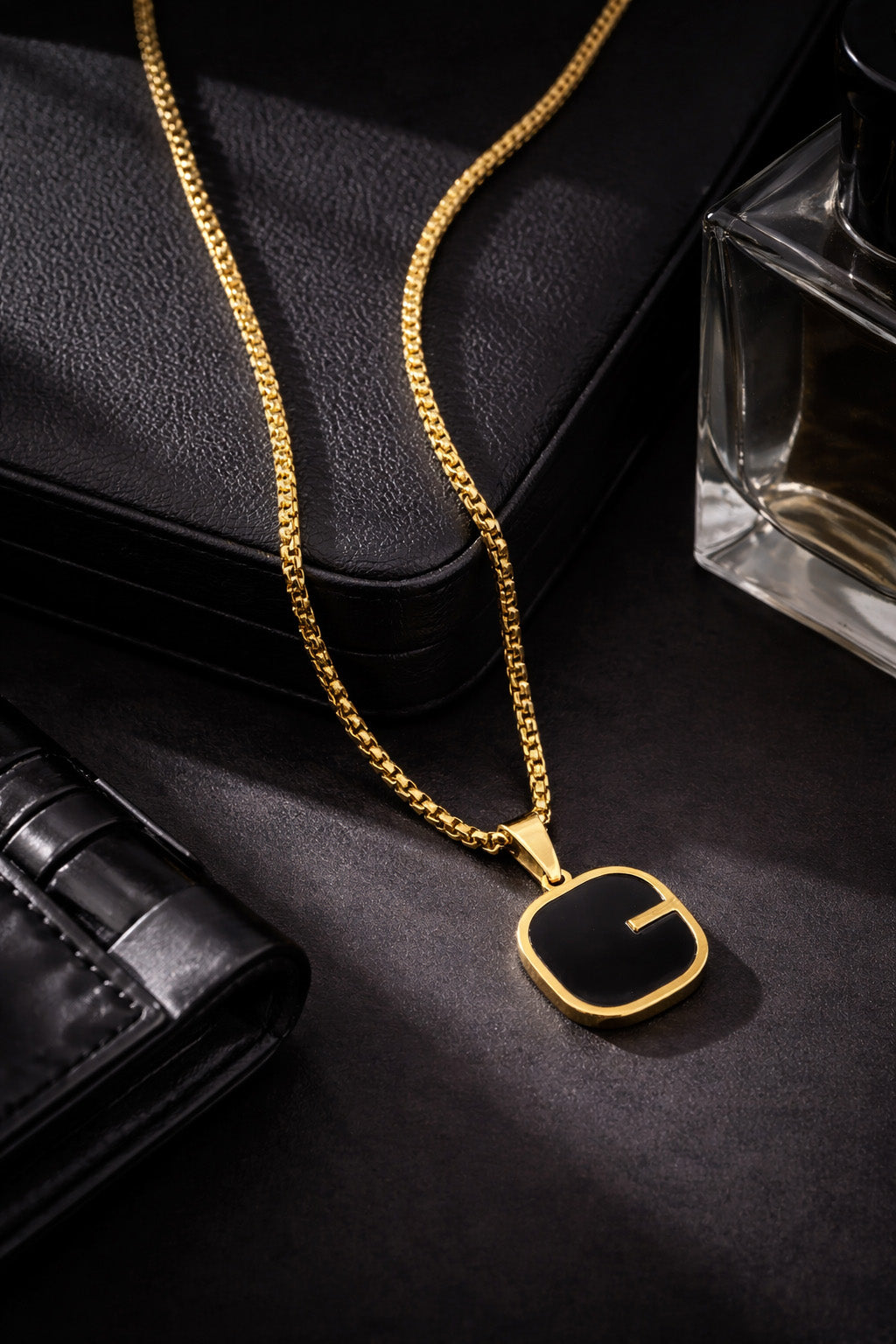 Gold Plated Black Pendant Necklace – Minimal Stainless Steel Chain (Unisex)