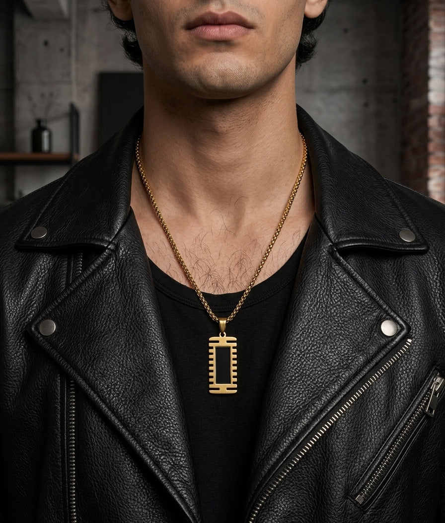 Luxury Black & Gold Pendant Necklace | Minimal Geometric Stainless Steel Chain | Premium Unisex Jewelry