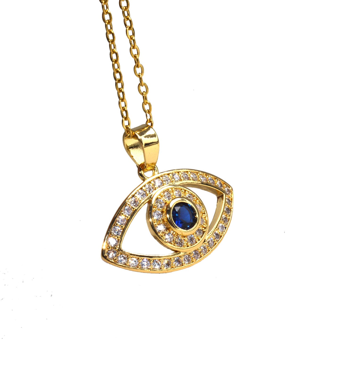 Blue Stone Studded AD Evil Eye Necklace Chain Pendant