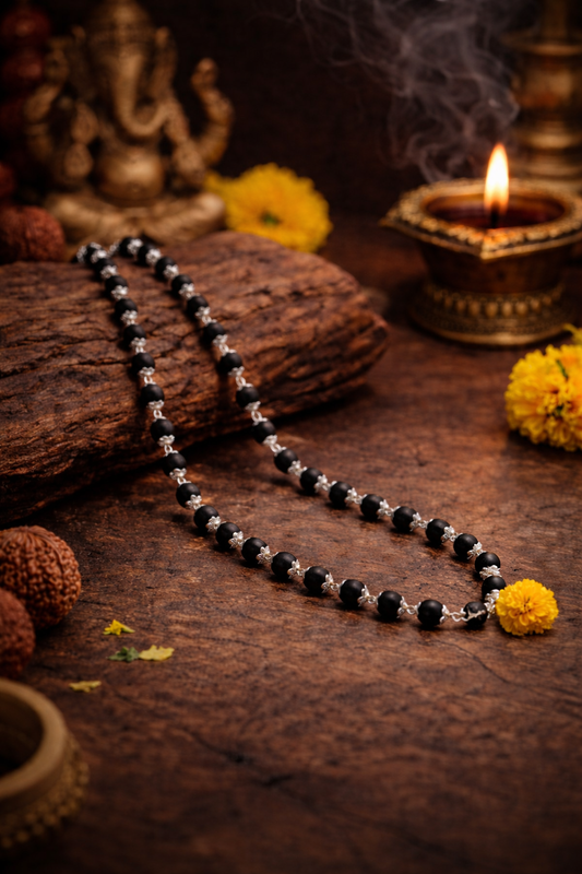 Karungali Beads Necklace for Men | Original Ebony Wood Spiritual Mala | Traditional Black Bead Chain