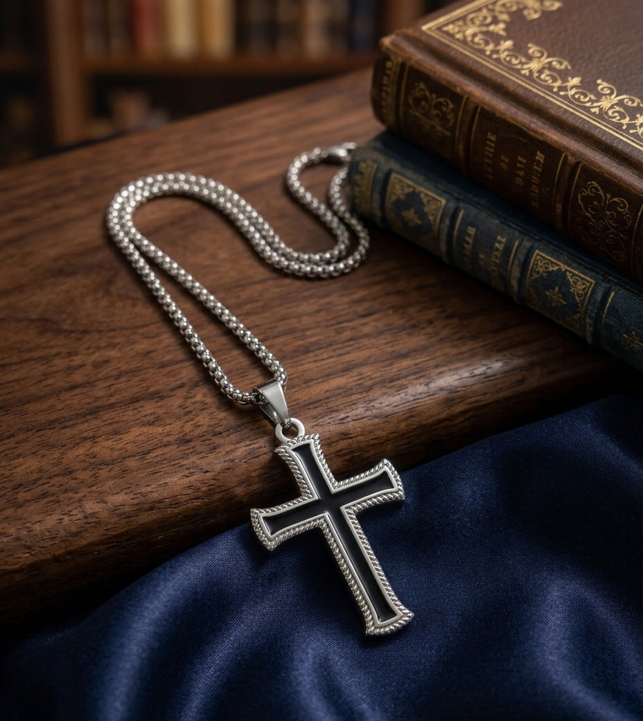 Classic Black Cross Pendant Necklace for Men & Women | Stainless Steel Unisex Chain Pendant | Gothic Streetwear Jewelry