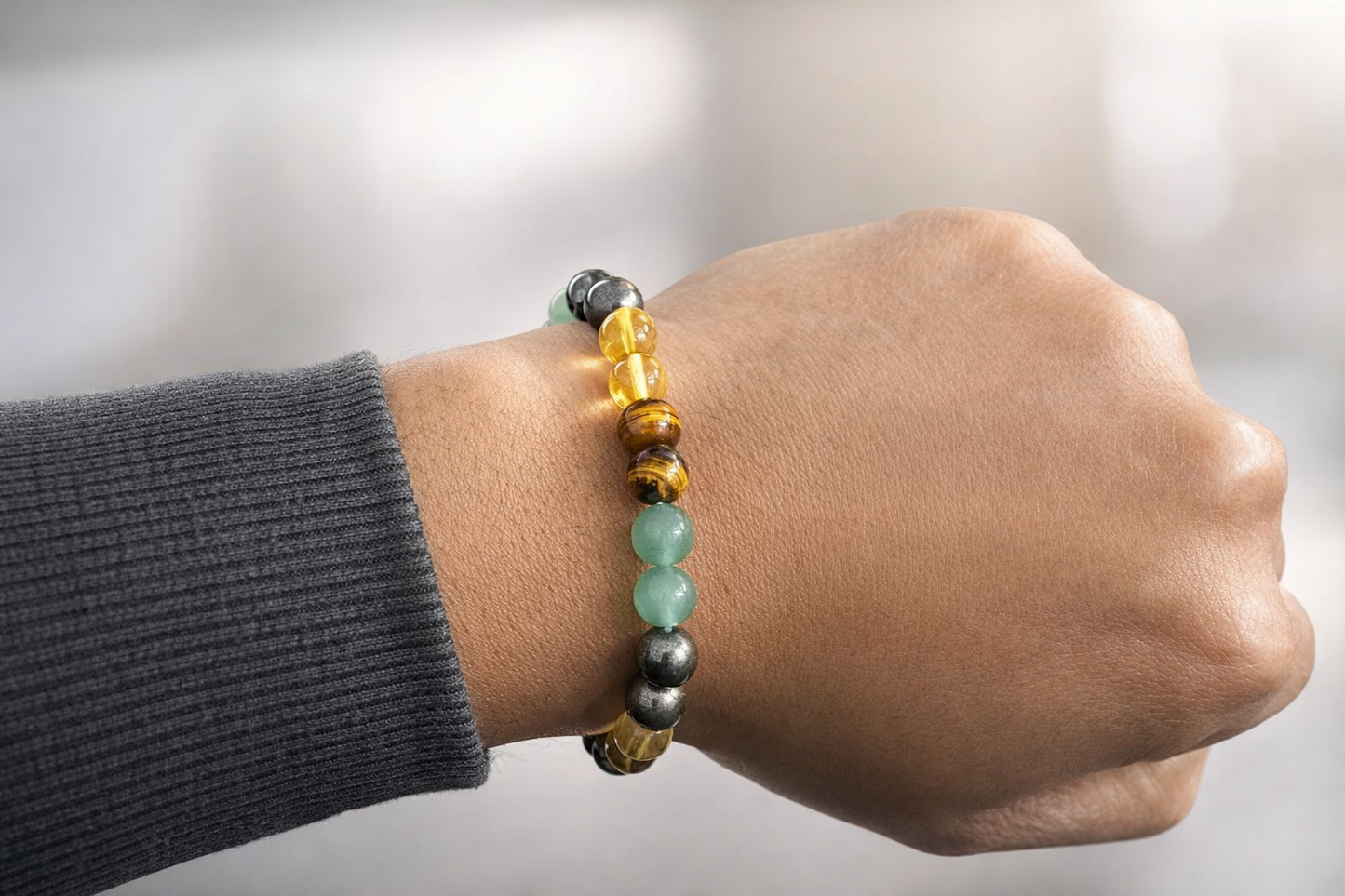 Wealth & Success Crystal Bracelet – Pyrite, Citrine, Tiger Eye & Green Aventurine | Money & Prosperity Bracelet