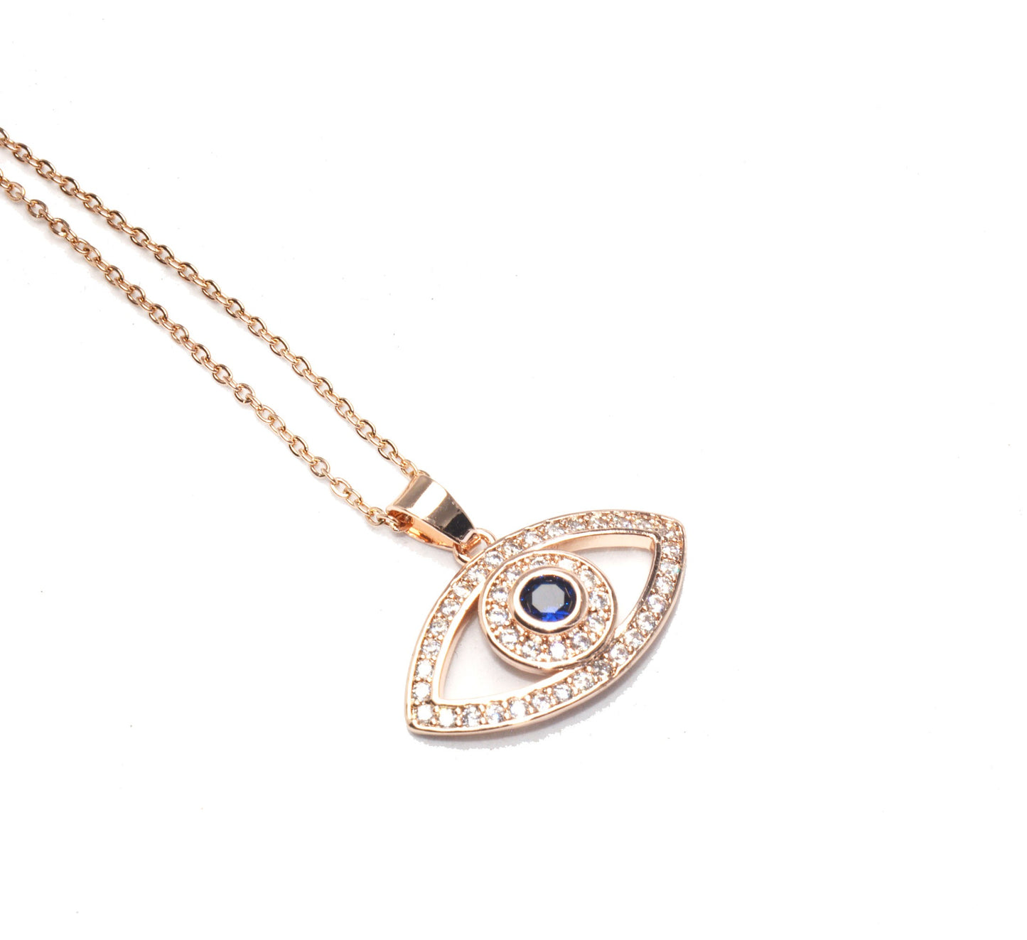 Blue Stone Studded AD Evil Eye Necklace Chain Pendant