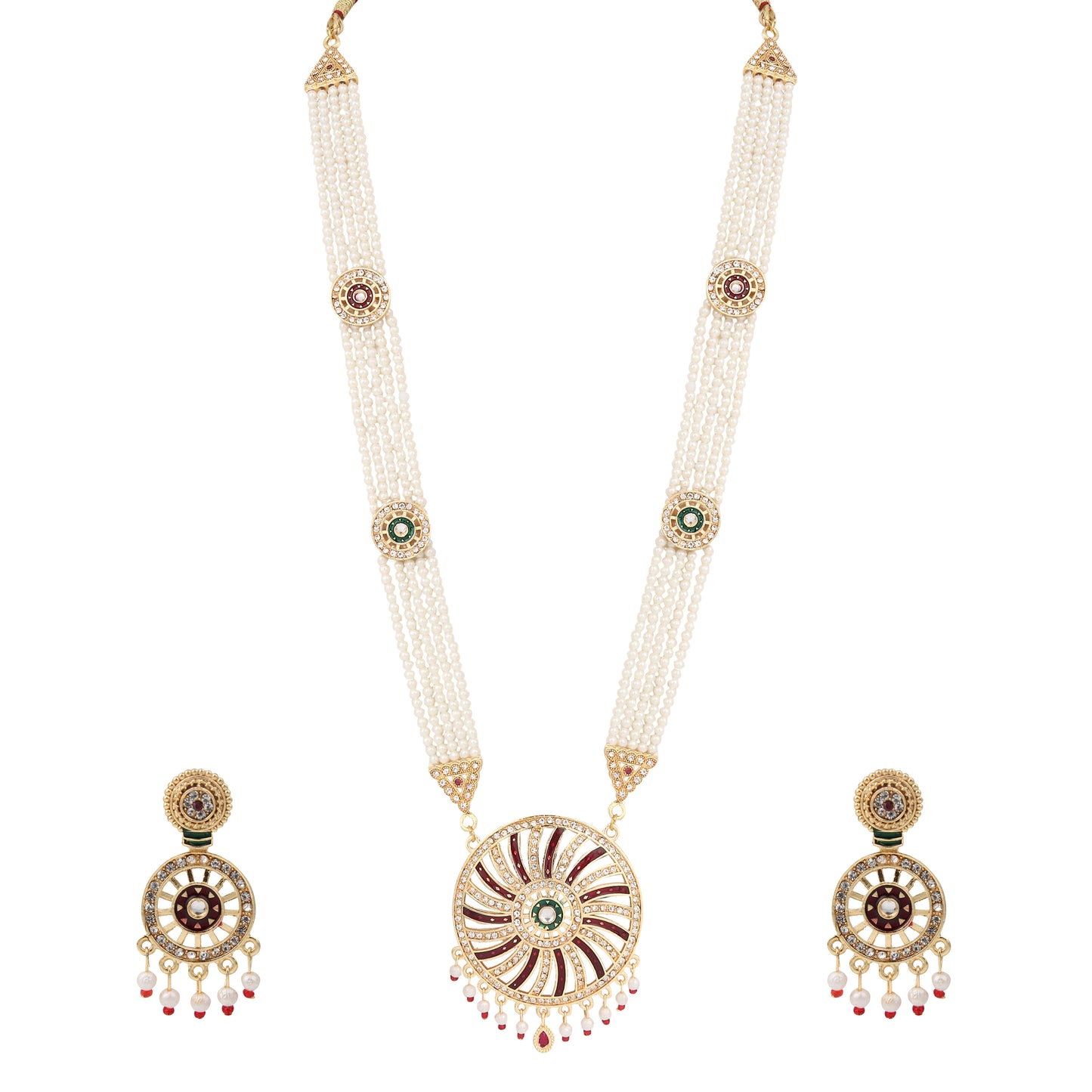 Designer Multi-Layer Pearl & Kundan Pendant Necklace Set with Matching Earrings - Perfect for Weddings & Festive Celebrations