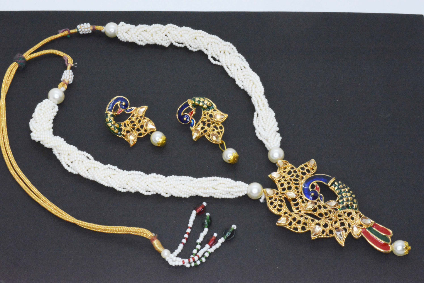 Designer Multi-Layer Peacock Style Pendant Necklace Set with Matching Earrings - Perfect for Weddings & Festive Celebrations