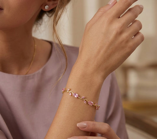 Blush Tulip Bracelet – Gold Plated Pink Crystal Floral Chain for Women