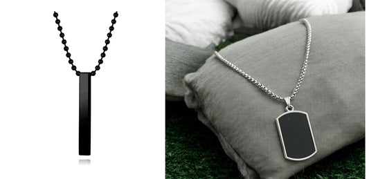 Combo of Black Bar Ball Chain and Silver Glass Cut Necklace Pendant Box Chain