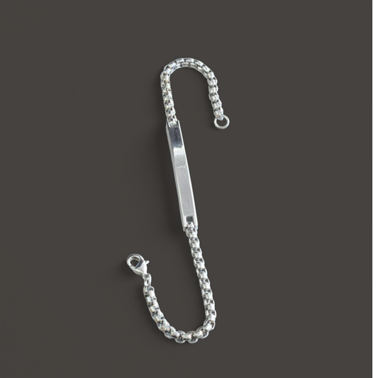 Men’s Silver Colored ID Bracelet – Engravable Chain Bracelet