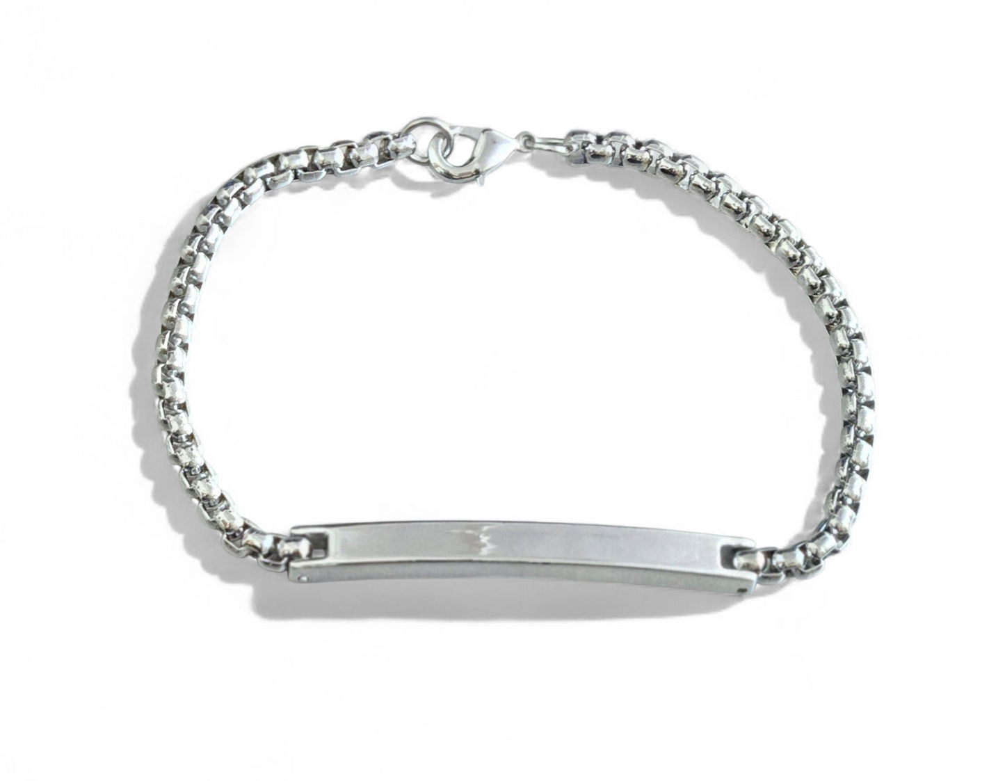 Men’s Silver Colored ID Bracelet – Engravable Chain Bracelet