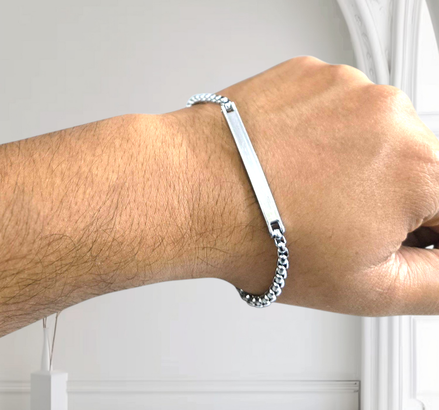 Men’s Silver Colored ID Bracelet – Engravable Chain Bracelet