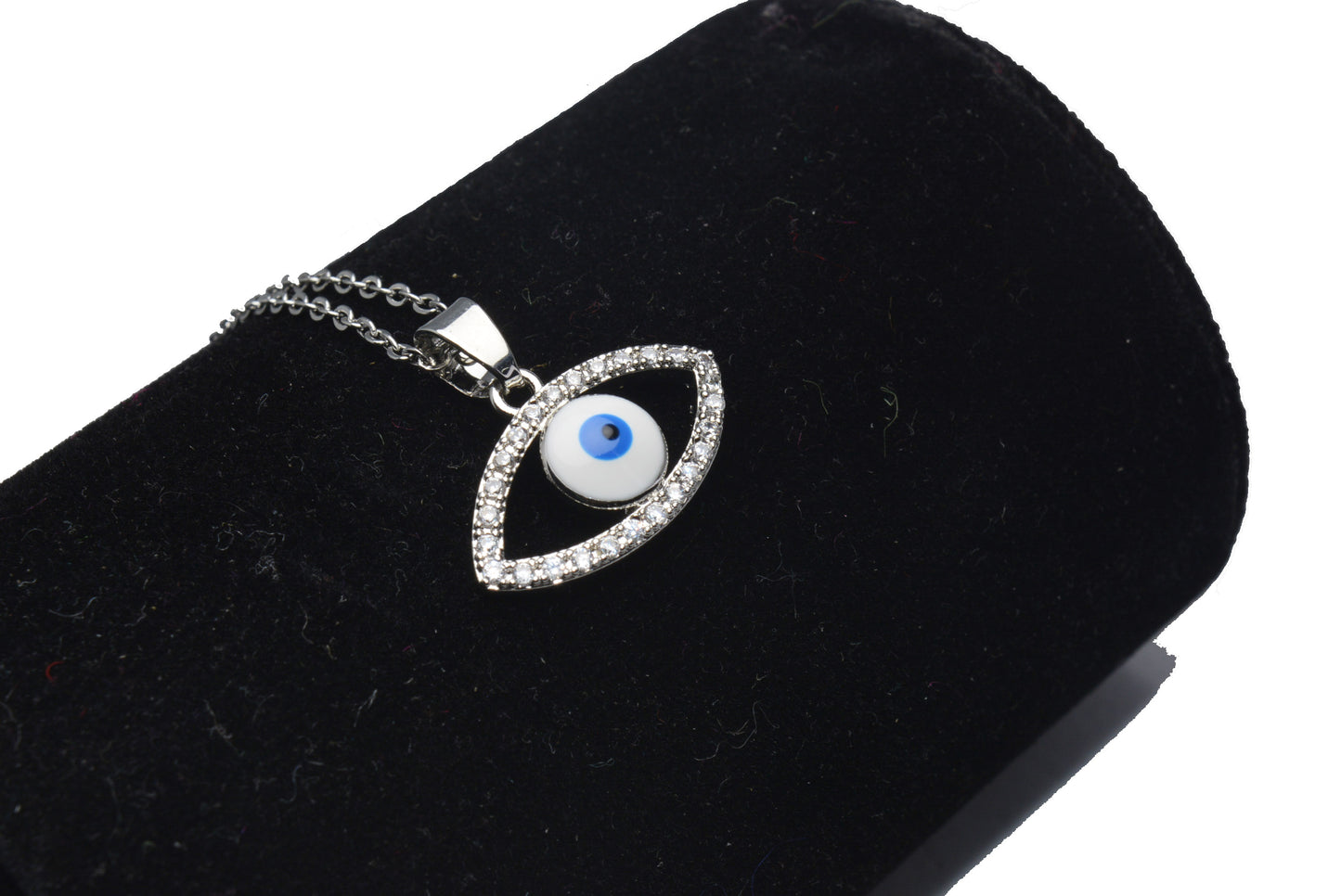 Blue and White Evil Eye Studded AD Necklace Chain Pendant