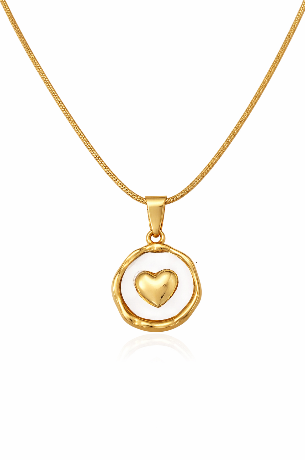 Gold Heart Pendant Necklace for Women – Elegant Round Love Necklace with White Enamel | Minimal Daily Wear Jewelry