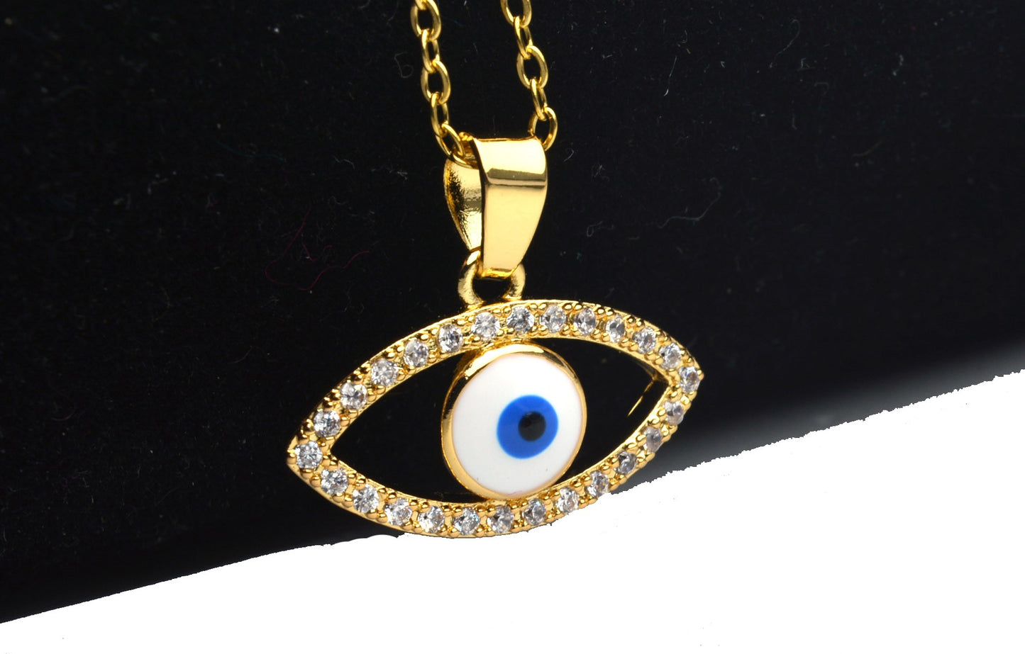 Blue and White Evil Eye Studded AD Necklace Chain Pendant