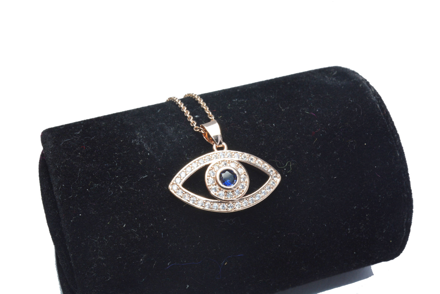 Blue Stone Studded AD Evil Eye Necklace Chain Pendant