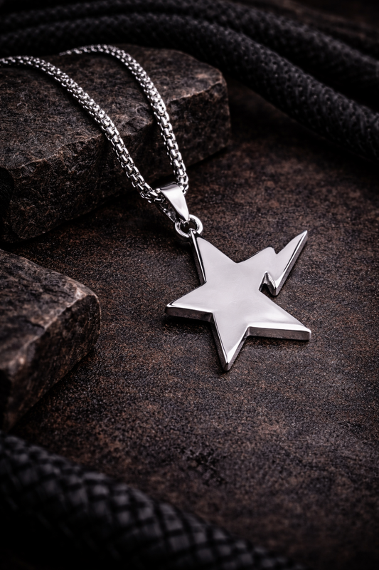 Lightning Star Pendant Necklace – Stainless Steel Minimalist Chain (Unisex)