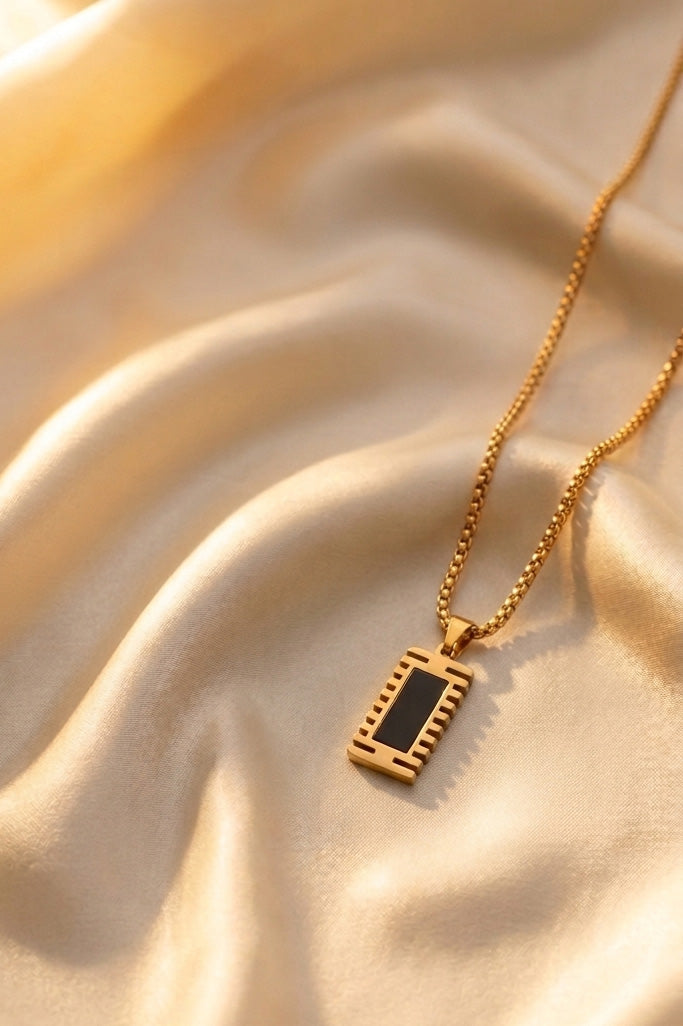 Luxury Black & Gold Pendant Necklace | Minimal Geometric Stainless Steel Chain | Premium Unisex Jewelry