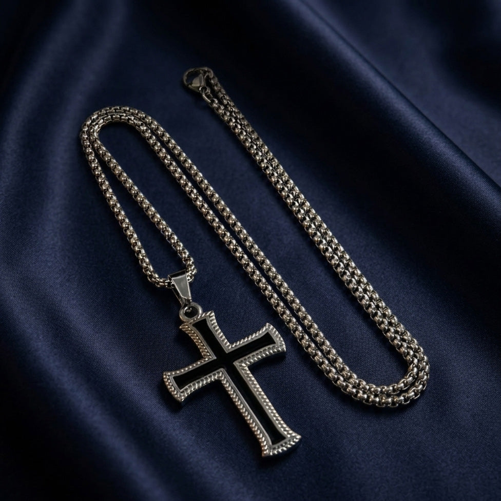 Classic Black Cross Pendant Necklace for Men & Women | Stainless Steel Unisex Chain Pendant | Gothic Streetwear Jewelry