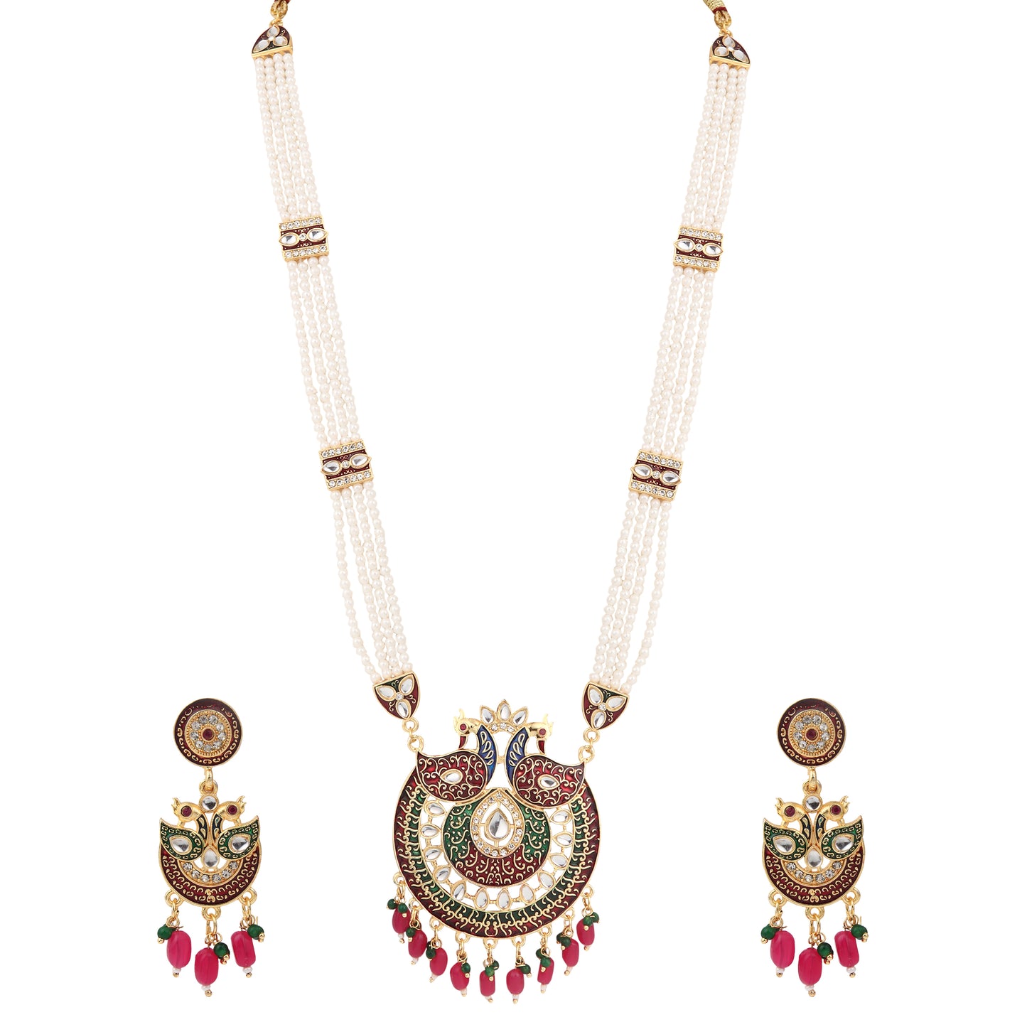 Designer Multi-Layer Pearl & Kundan Pendant Necklace Set with Matching Earrings - Perfect for Weddings & Festive Celebrations