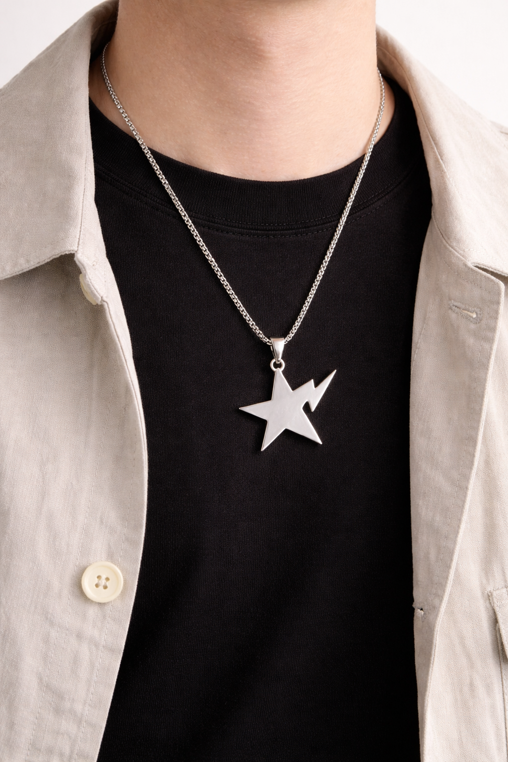 Lightning Star Pendant Necklace – Stainless Steel Minimalist Chain (Unisex)