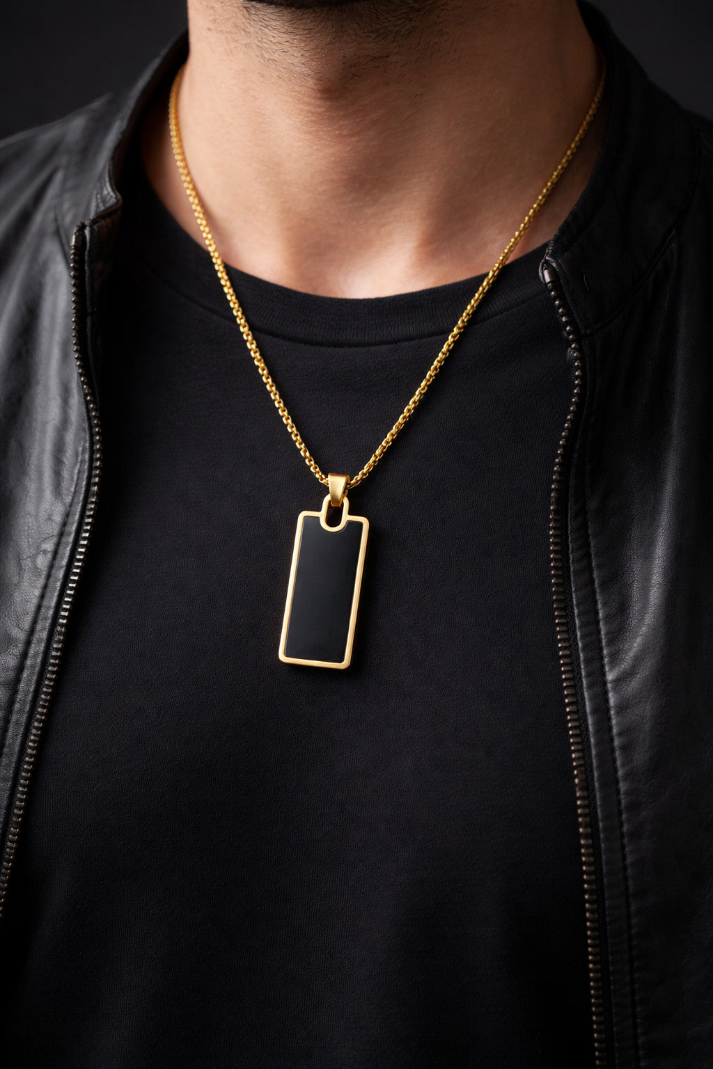 Minimal Black Rectangle Pendant Necklace (Gold Plated Stainless Steel | Unisex | Anti-Tarnish)