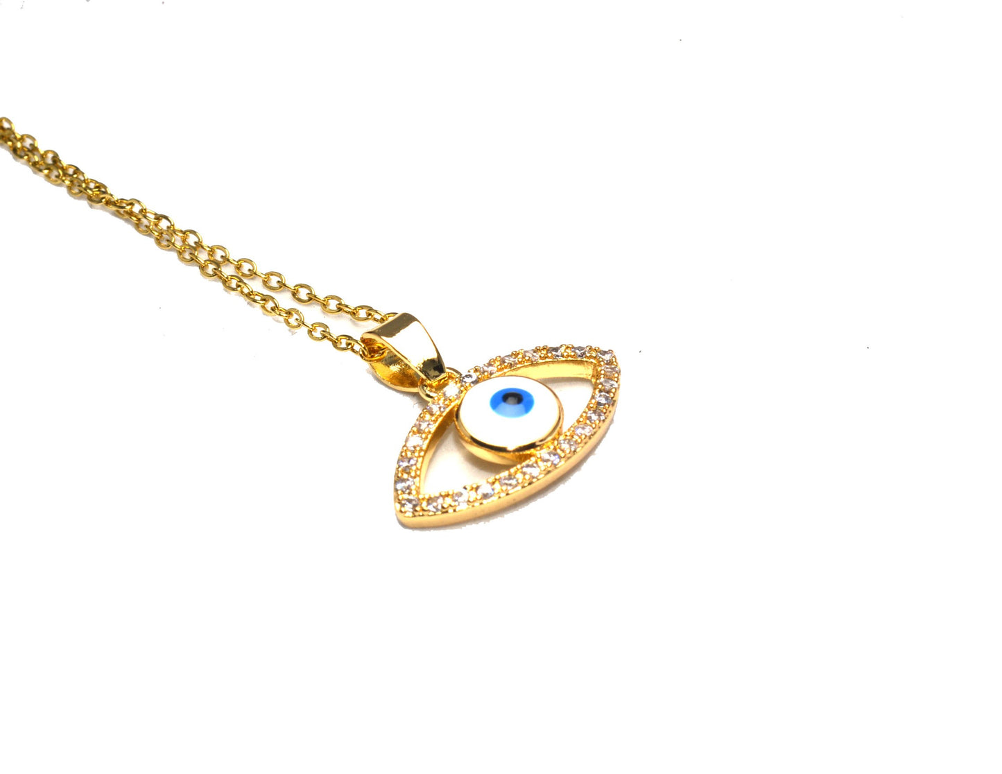 Blue and White Evil Eye Studded AD Necklace Chain Pendant