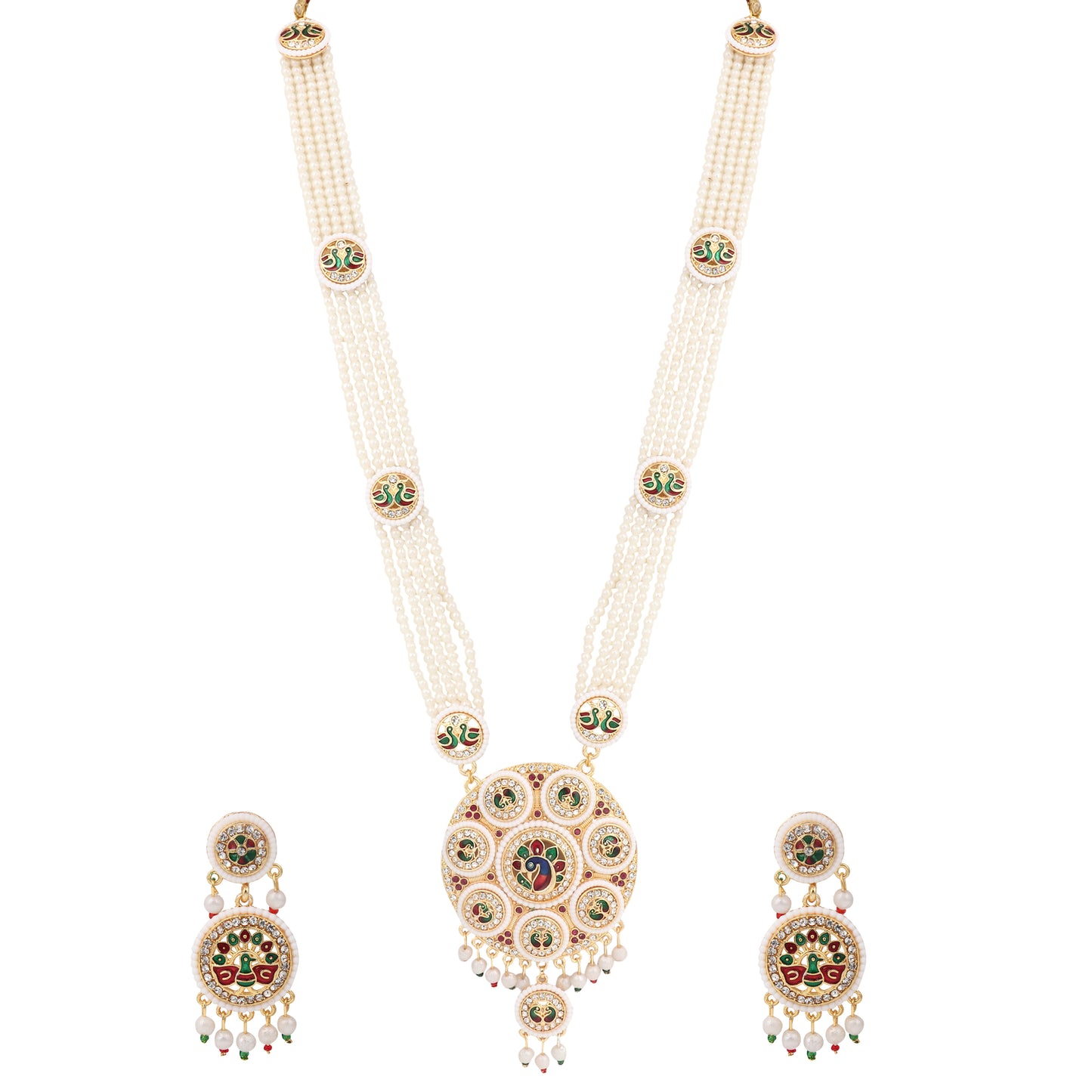 Designer Multi-Layer Pearl & Kundan Pendant Necklace Set with Matching Earrings - Perfect for Weddings & Festive Celebrations