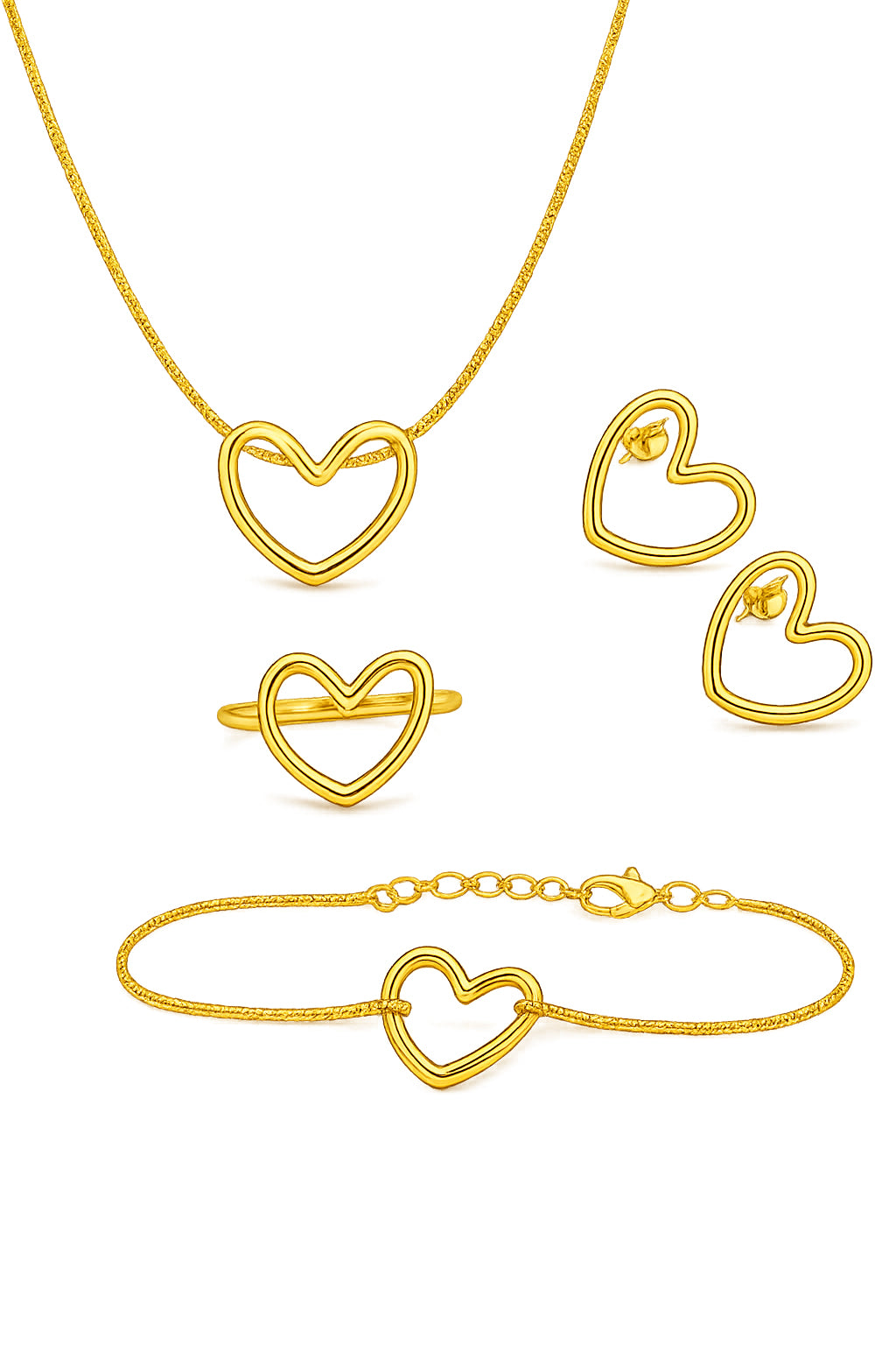 Elegance Open Heart Jewelry Set – Gold-Plated Matching Necklace, Earrings, Ring & Bracelet