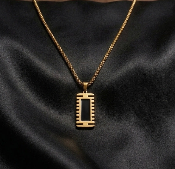 Luxury Black & Gold Pendant Necklace | Minimal Geometric Stainless Steel Chain | Premium Unisex Jewelry