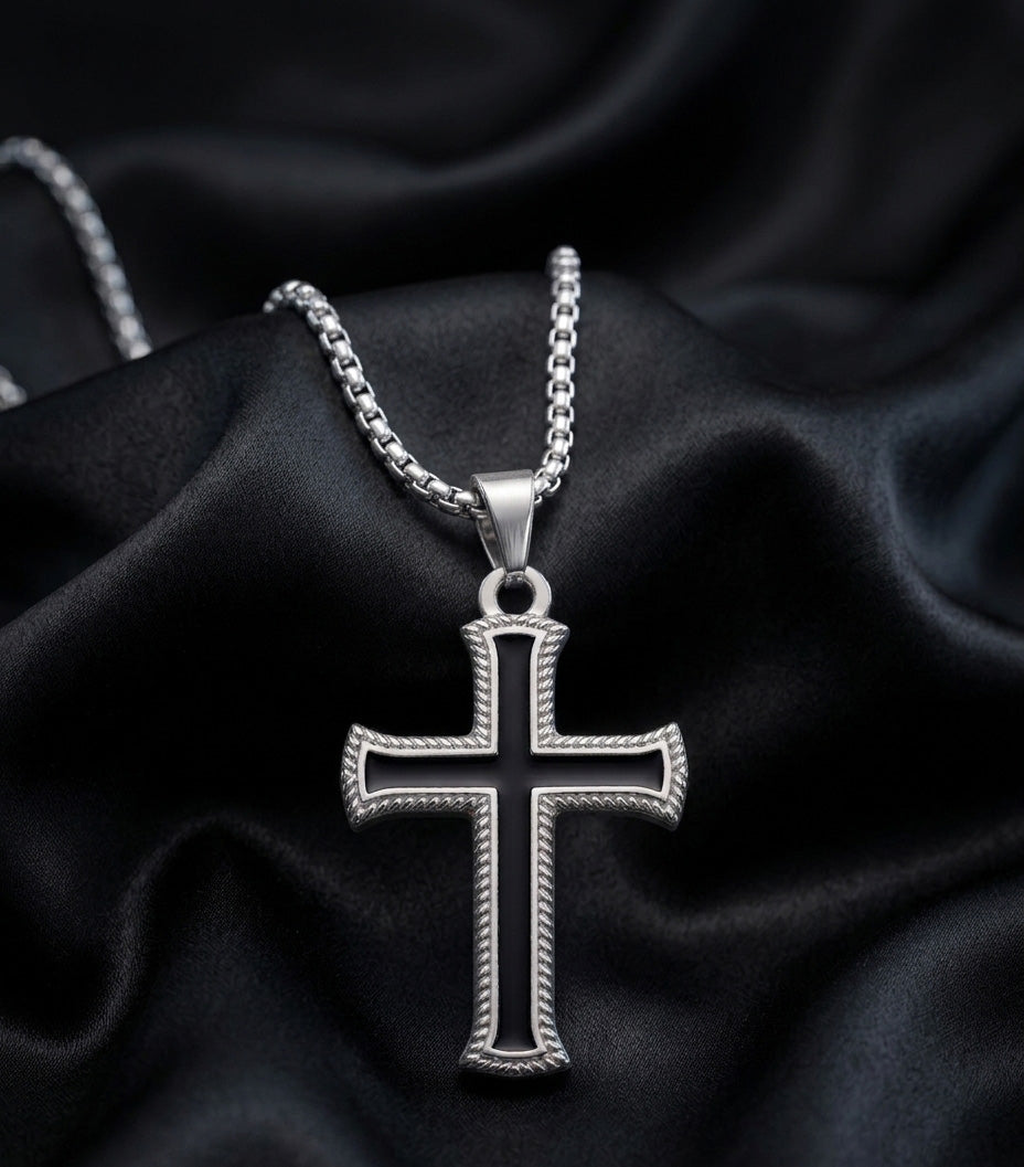 Classic Black Cross Pendant Necklace for Men & Women | Stainless Steel Unisex Chain Pendant | Gothic Streetwear Jewelry