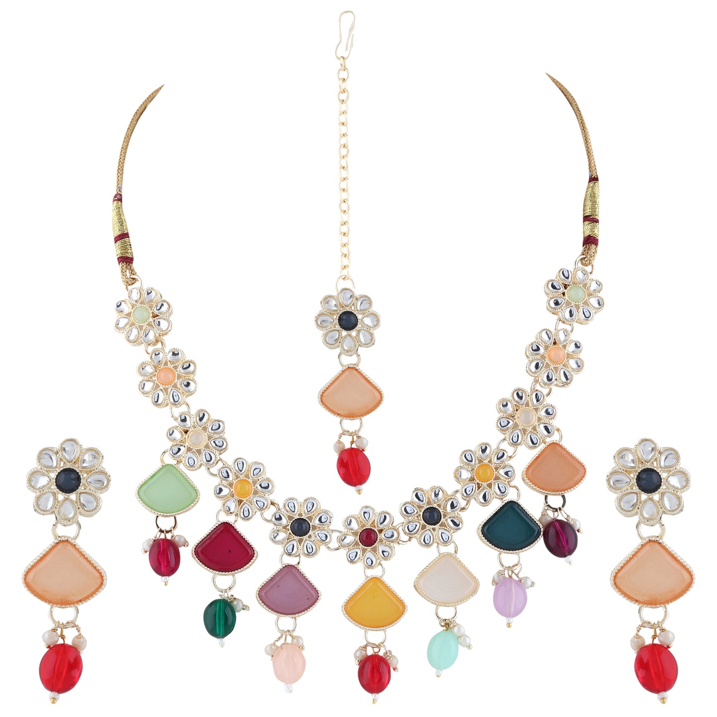 Multicolor Kundan Necklace and Earring Set – Traditional Indian Jewelry for Women