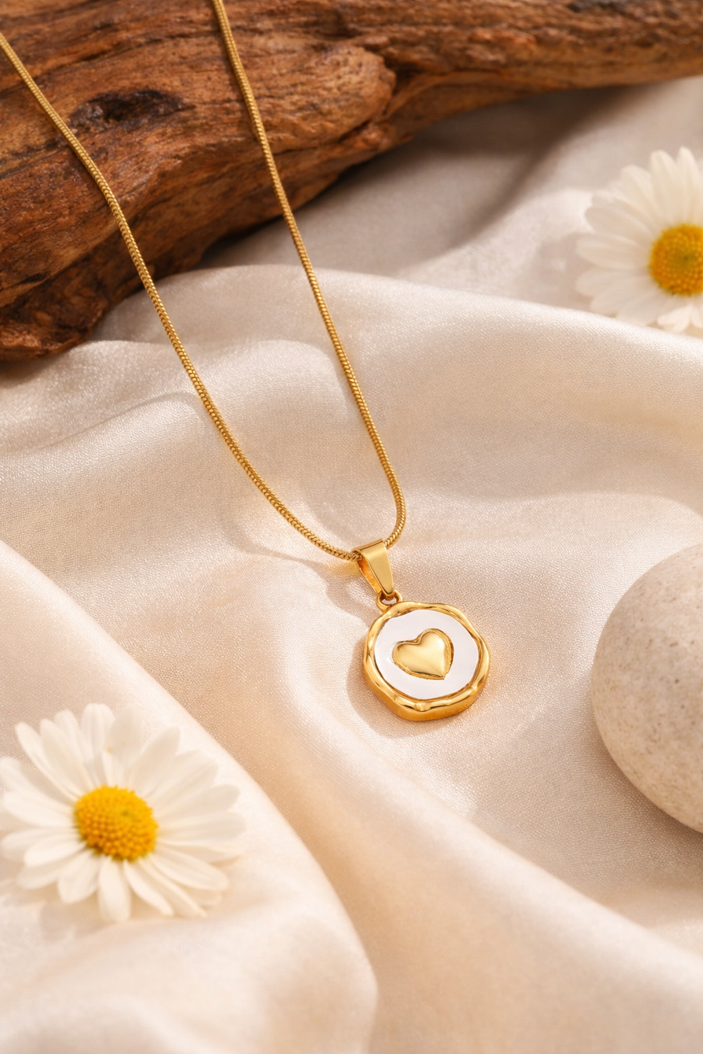 Gold Heart Pendant Necklace for Women – Elegant Round Love Necklace with White Enamel | Minimal Daily Wear Jewelry