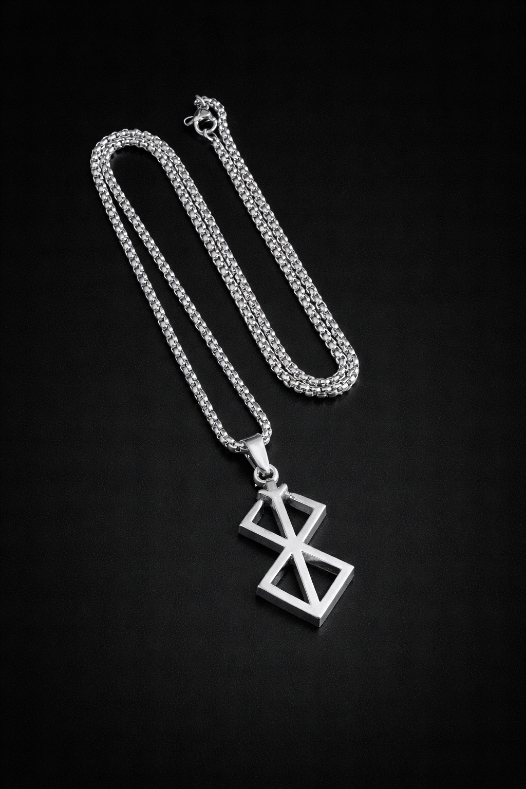Geometric Cross Pendant Necklace – Stainless Steel Minimalist Chain (Unisex)