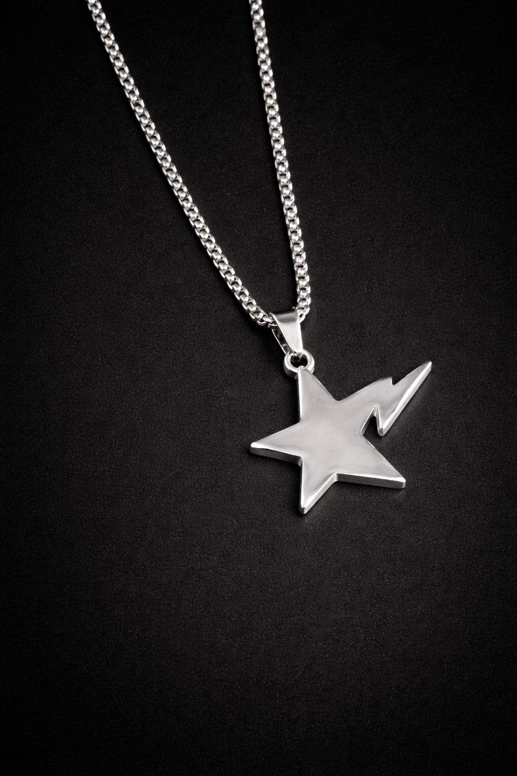 Lightning Star Pendant Necklace – Stainless Steel Minimalist Chain (Unisex)