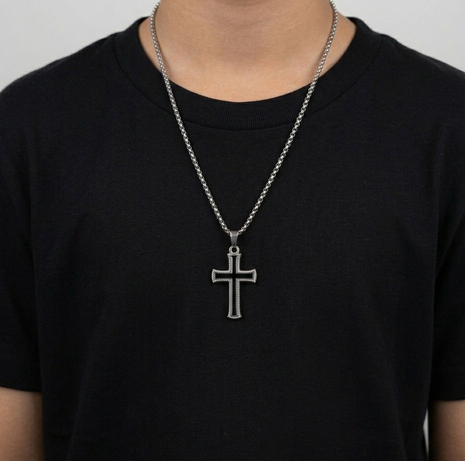 Classic Black Cross Pendant Necklace for Men & Women | Stainless Steel Unisex Chain Pendant | Gothic Streetwear Jewelry